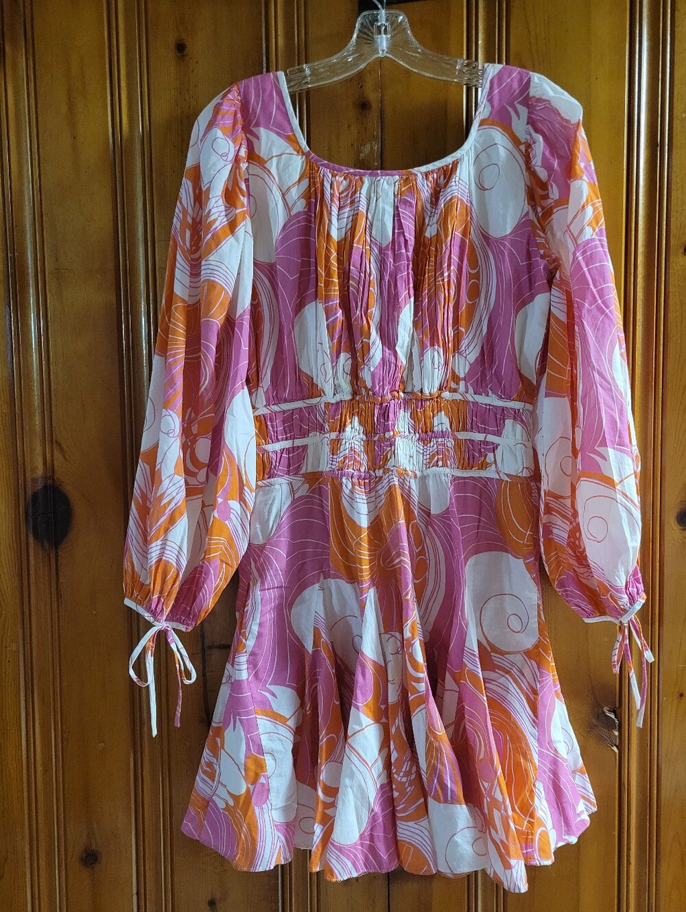 Pink & Orange Swirl Long-Sleeve Dress